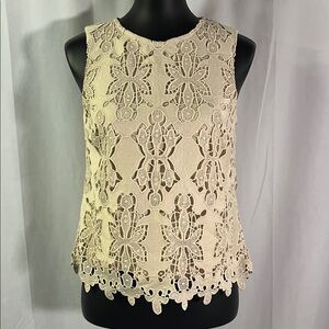 H&M Beige Floral Lace Sleeveless Blouse